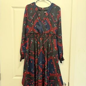 Karl Lagerfeld Geometric Floral Dress - Black and Red